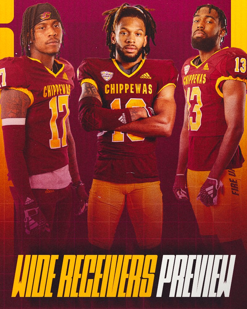 𝙒𝙄𝘿𝙀 𝙍𝙀𝘾𝙀𝙄𝙑𝙀𝙍𝙎 𝙋𝙍𝙀𝙑𝙄𝙀𝙒 

7⃣ wide receivers return with experience to @cmu_football team...

📰 bit.ly/3LVoLuL

#FireUpChips 🔥⬆️🏈 | #PTS
