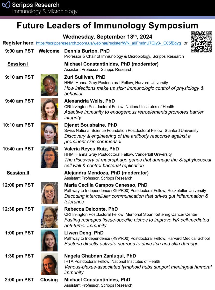 Michael G. Constantinides (@immuno_mike) on Twitter photo Join our virtual immunology symposium <a href="/scrippsresearch/">Scripps Research</a> on Wed, Sept 18 featuring <a href="/zurisullivan/">Zuri Sullivan</a>, <a href="/alexwellsies/">Alex Wells</a>, <a href="/DjenetBousbaine/">Djenet Bousbaine</a>, <a href="/ValeriaMReyes/">Dr. Valeria M. Reyes Ruiz</a>, <a href="/CicaCanesso/">Maria Cecilia Canesso</a>, Dr. Delconte, <a href="/Liwen_Deng811/">Liwen Deng</a>, & <a href="/NZanluqui/">Nagela Ghabdan Zanluqui</a>.
Register: bit.ly/ScrippsLeaders Join our virtual immunology symposium <a href="/scrippsresearch/">Scripps Research</a> on Wed, Sept 18 featuring <a href="/zurisullivan/">Zuri Sullivan</a>, <a href="/alexwellsies/">Alex Wells</a>, <a href="/DjenetBousbaine/">Djenet Bousbaine</a>, <a href="/ValeriaMReyes/">Dr. Valeria M. Reyes Ruiz</a>, <a href="/CicaCanesso/">Maria Cecilia Canesso</a>, Dr. Delconte, <a href="/Liwen_Deng811/">Liwen Deng</a>, & <a href="/NZanluqui/">Nagela Ghabdan Zanluqui</a>.
Register: bit.ly/ScrippsLeaders