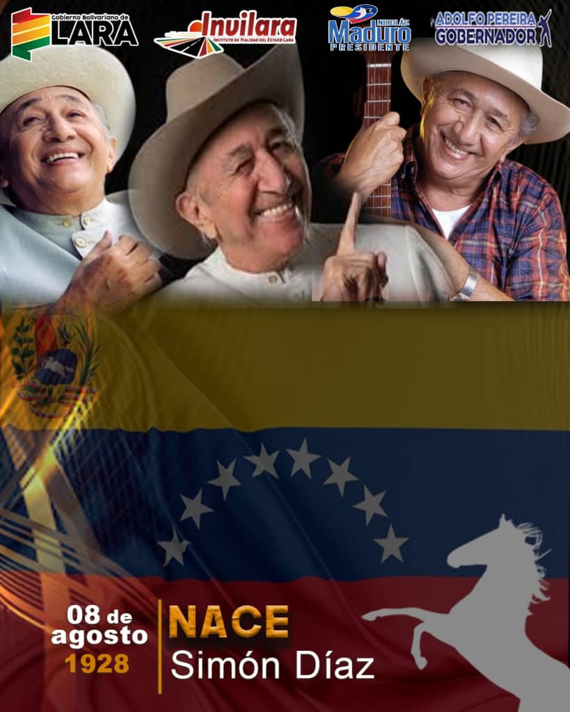 #08ago Hoy recordamos con cariño el nacimiento de un exponente de la música venezolana: Simón Díaz. Nacido el 8 de Agosto de 1928 en el hermoso pueblo de Barbacoas, estado Aragua, Simón se convirtió en un ícono de la cultura y la tradición musical de Venezuela.