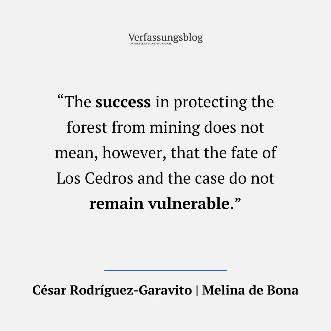 Court rulings recognizing rights of nature are hailed as milestones – but are they truly effective?

CESAR RODRIGUEZ-GARAVITO and MELINA DE BONA (<a href="/humanrightsnyu/">NYU Center for Human Rights & Global Justice</a>) studied the implementation of Ecuador's 2021 Los Cedros ruling to find out. 

verfassungsblog.de/rights-of-natu…