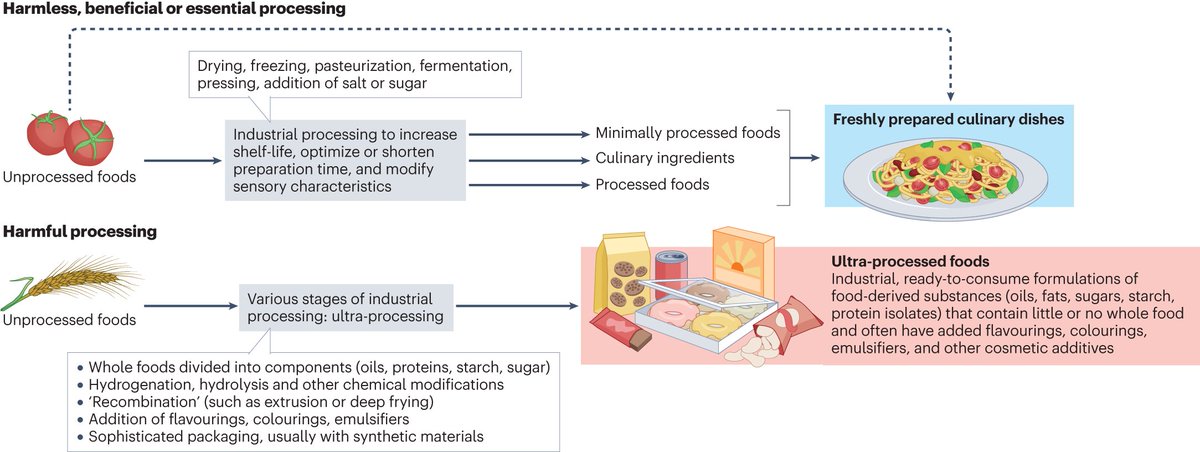 Los ultraprocesados oxidan, inflaman, alteran saciedad, metabolismo d la glucosa, aumentan la ingesta calórica y riesgo de obesidad, dislipidemia, hipertensión, diabetes, enf. cardiovasculares y mortalidad por todas las causas
#ultraprocesados #dieta #ECV
doi.org/10.1038/s41569…