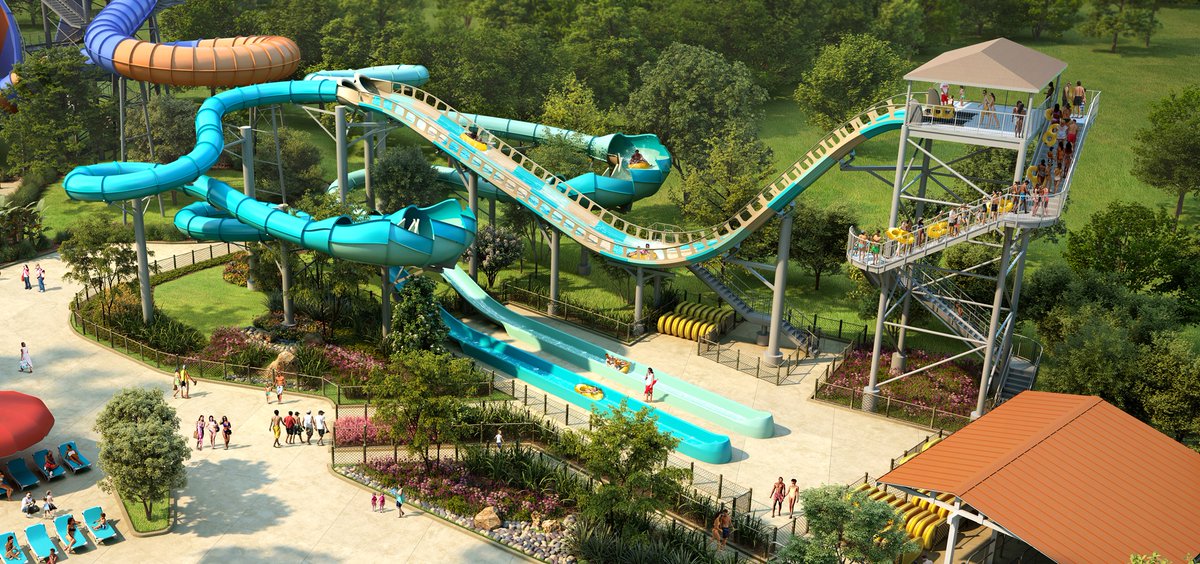 KingsIslandPR's tweet photo. In 2025, Kings Island’s Soak City introduces new ways to slide, play and stay cool with the addition of RiverRacers, the only dual-racing water coaster in Ohio, and the new Splash River Junction kids play area. 🌊

🏁 On RiverRacers, a conveyor belt launch plunges side-by-side rafts down a 33-foot, 47-degree first drop at 30 mph. Riders get drenched by water propelling them upward through twists and turns, a high-banking slingshot and a final mega drop before crossing the finish line.

☀️ The wading pools of Splash River Junction include Salamander Sliders, a set of seven water slides with gentle slopes and turns; and Bluegill Lagoon, an ol’ fashioned swimmin’ hole.

✨LEARN MORE ABOUT WHAT'S NEW IN 2025:
https://t.co/ni9WCGgm30
✨GET YOUR 2025 SEASON PASSES:
https://t.co/gYlPsZE73K