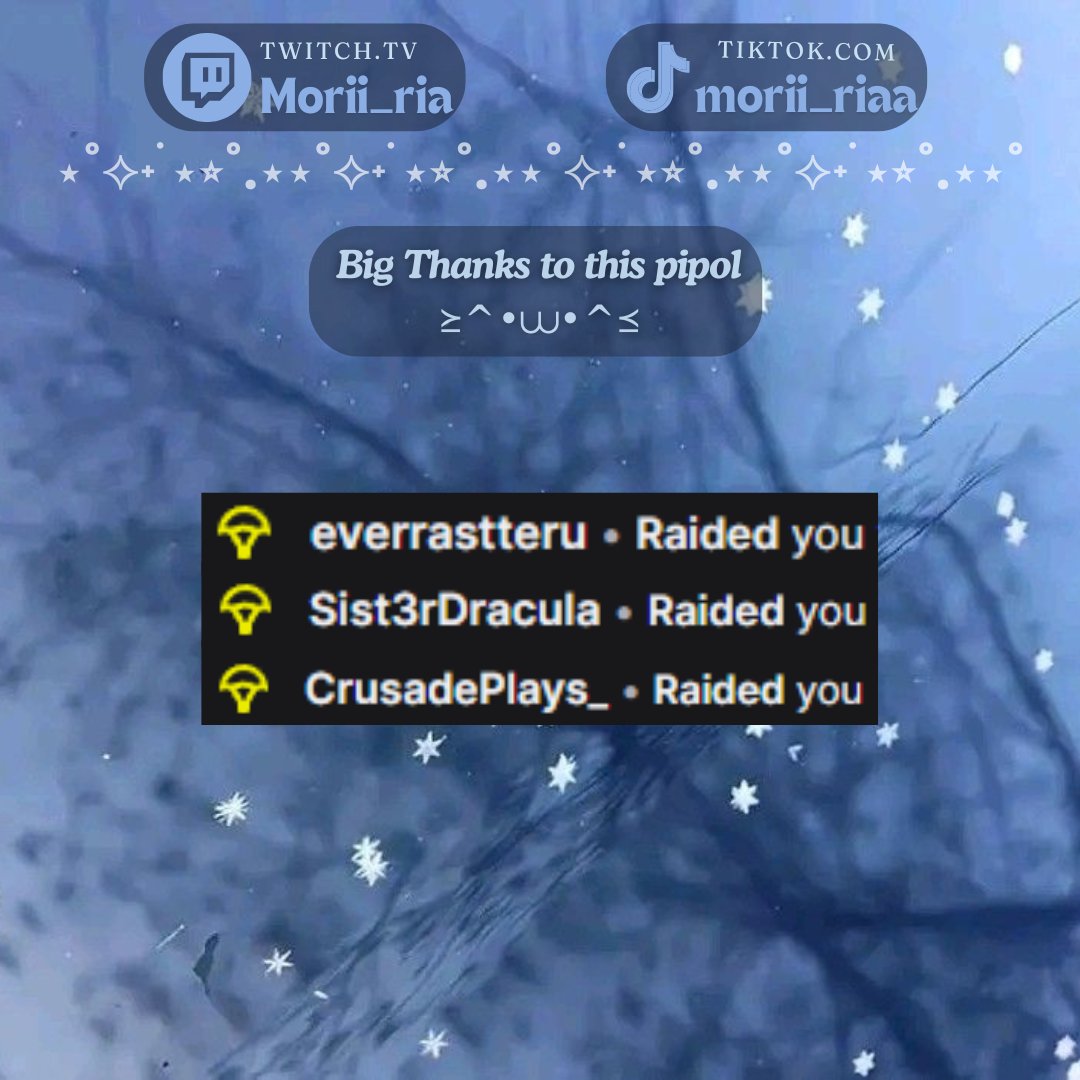 BIG THANKS TO THIS WONDERFUL PPL  hope u guys had a great time with ur streams and have a nice day and tace of urselvs ^^
Tank u for the raid and entrusting ur community to me ⋆☾⋆
@everrastteru 
@SisterDracula 
-CrusadePlays_