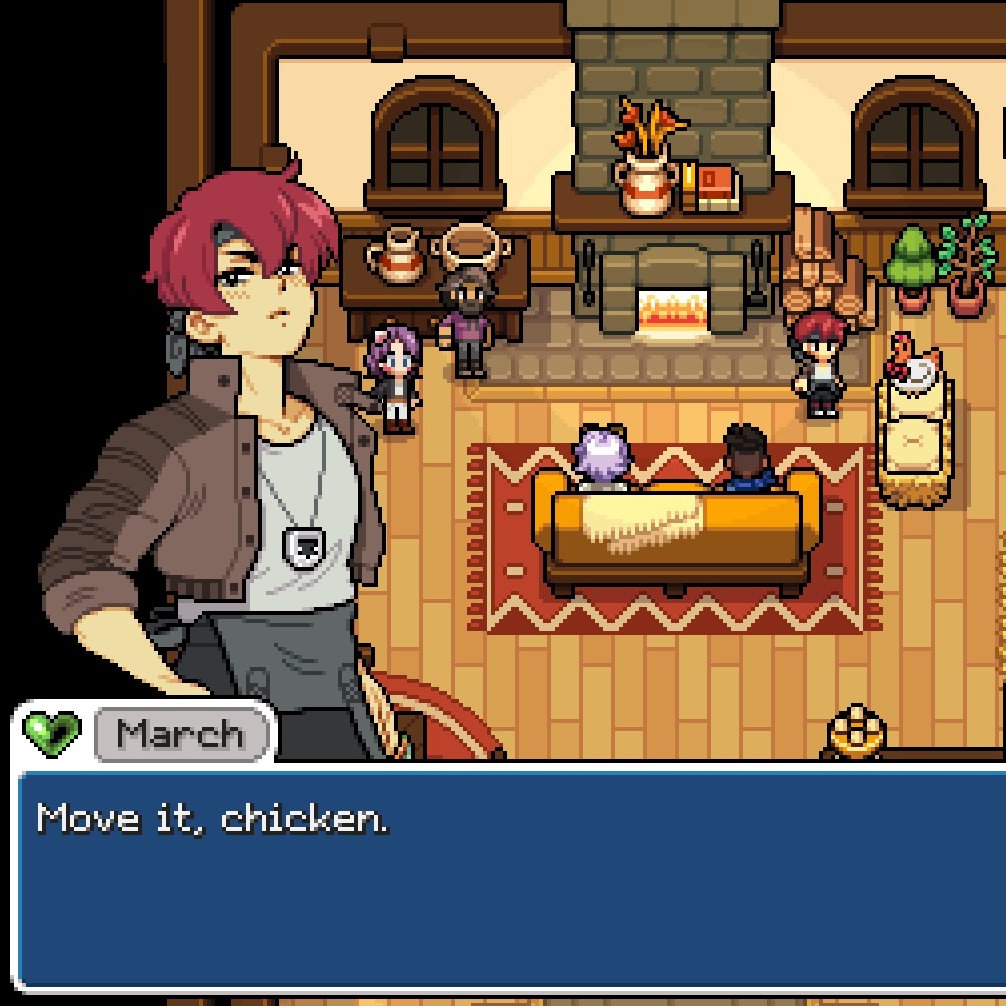 aspectedmoon's tweet photo. I present to you, March. 
Poor Henrietta.  🥹 #FieldsofMistria https://t.co/YxeSniBoUo
