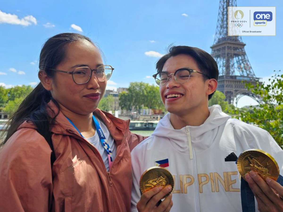 OneSportsPHL's tweet photo. GOLDEN GIRL 🫱🏻‍🫲🏼 GOLDEN BOY 🥇

Tokyo 2020 gold medalist Hidilyn Diaz is with two-time Olympic gold medalist Carlos Yulo for a fun trip around Paris after Caloy’s historic run in the #OlympicGames!

#Paris2024 #100TaongLaban #ParaSaBayan https://t.co/HvNUUEqK6Y