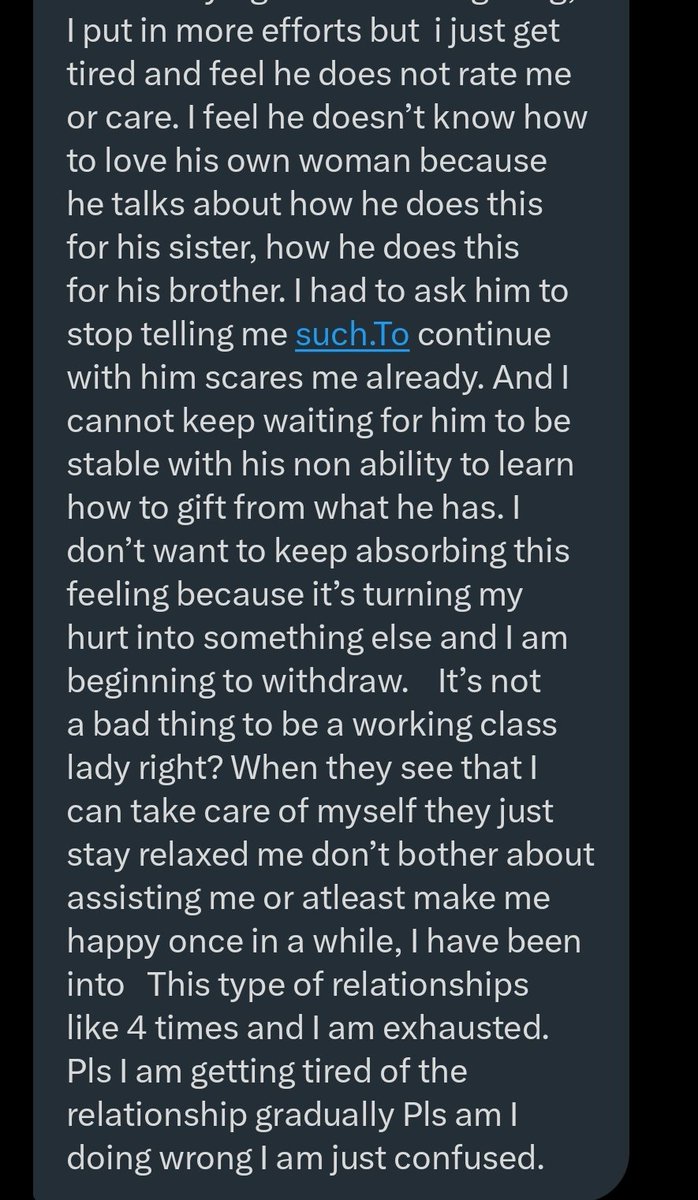 Another example of a single lady that doesn't learn.

4 failed relationships and now almost 30.

She's looking for a a provider in relationship even when she can take care of herself.

She doesn't realise yet what men need.

Even when she may have it, she doesn't know how to use
