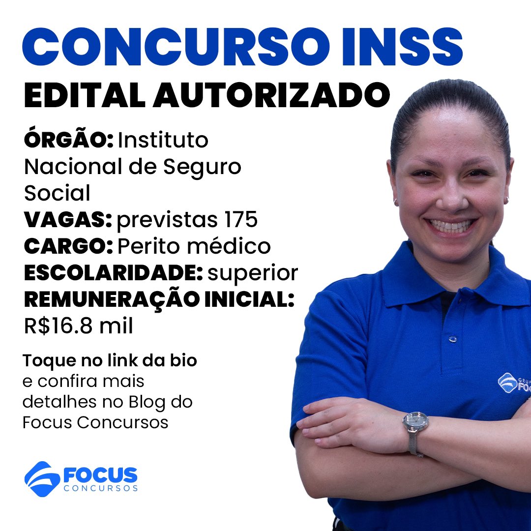 O Concurso INSS para perito médico será realizado em breve! Foi autorizada a realização de um concurso para 175 vagas para a carreira de médicos peritos do Instituto Nacional de Seguro Social (INSS). 
Confira todos os detalhes no blog do Focus Concursos! 

#focusconcursos #inss