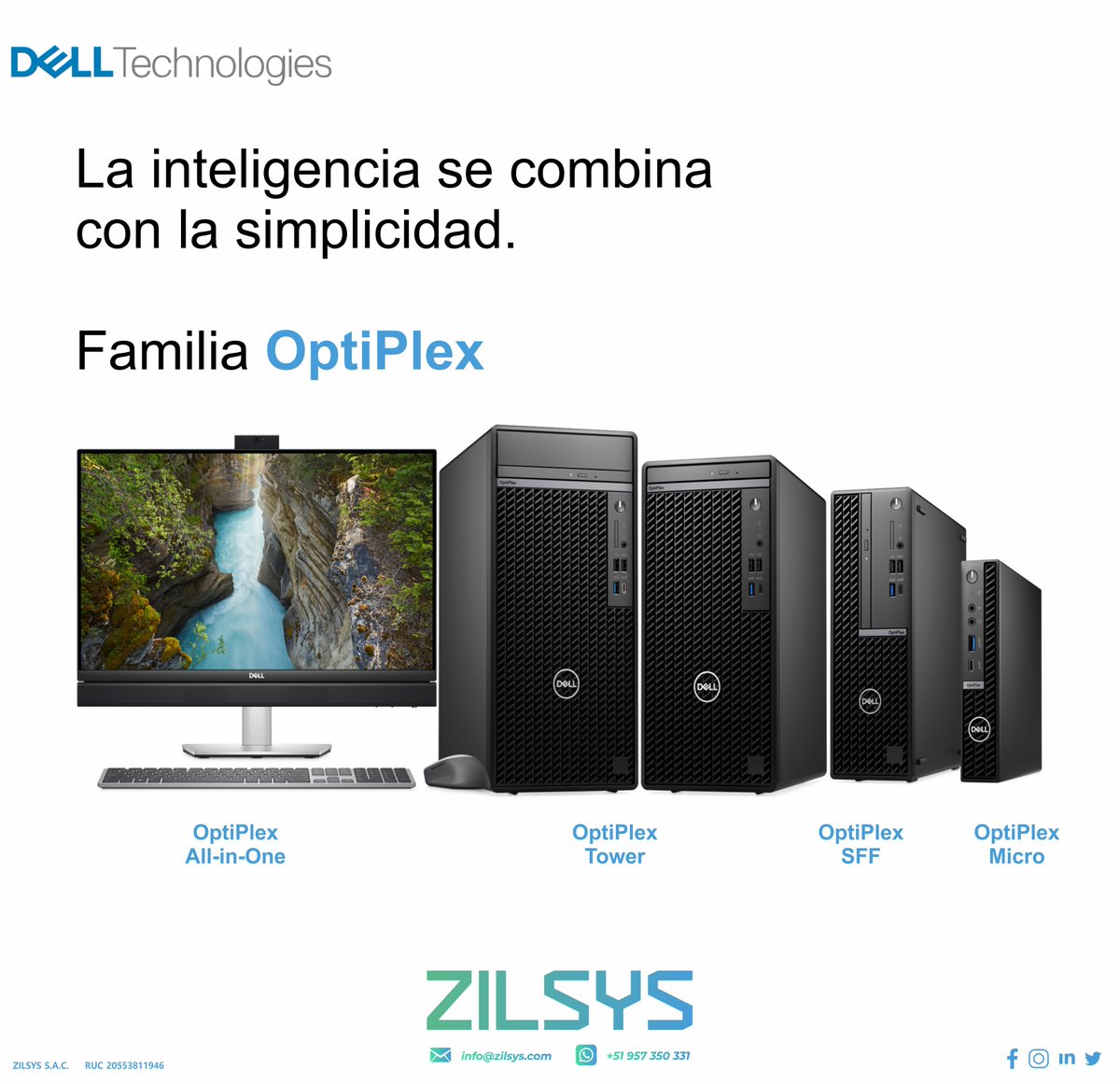 #Dell #OptiPlex. computadoras de escritorio premium a escala global, más seguras y fáciles de administrar, junto con servicios y soporte, lo hacen posible.

Para más información, contacta con nosotros.
📨info@zilsys.com
📱 957 350 331
🌐zilsys.com

#zilsys #Optiplex
