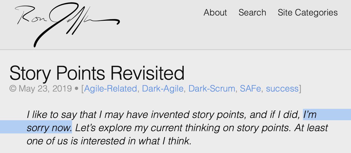 svpino's tweet image. Ron Jeffries apologized for inventing Story Points.

He then went to call the whole idea of software estimation &quot;evil.&quot;

Story points is the Emperor&apos;s New Clothes.

Everyone I&apos;ve seen—and I mean everyone—uses points as a measure of time:

1 point = 2 hours
3 points = 1 day
5…