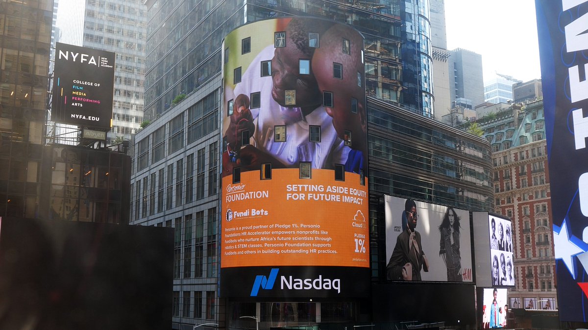 solomonking's tweet photo. Never in my wildest dreams did I think @FundiBots would end up in Times Square on the Nasdaq Tower!! 

We are beyond grateful to @PersonioFoundation, one of our donors, for giving us this exciting opportunity to showcase our work on such a global stage. @Personio @PledgeOne https://t.co/j9ZJKH5hN9
