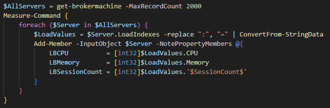 TIL: Add-Member is nice if you want to add values to a call by reference object in eg. a foreach. I did not know, that you can "give" Add-Member a hashtable of values you want to add. This is an example to add the single LoadIndex Values to the object in sortable form: