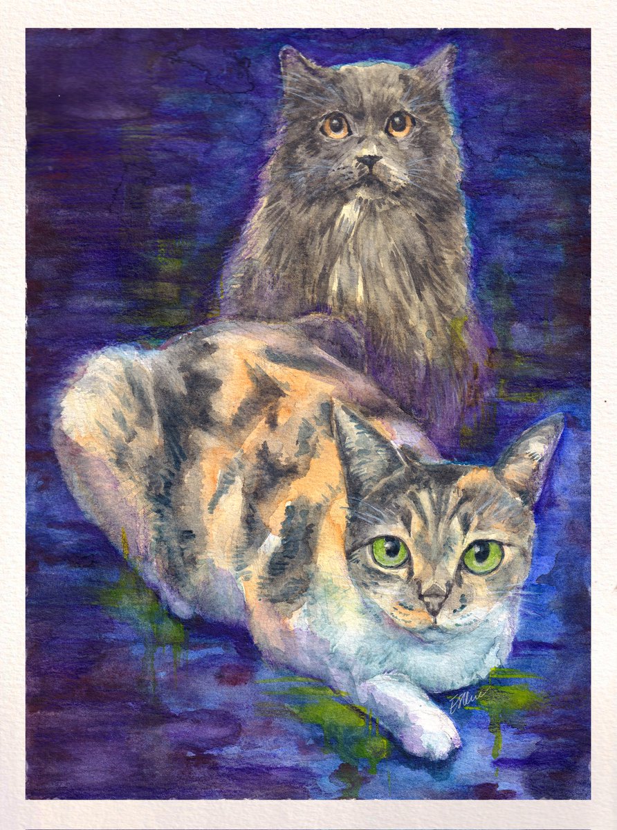 Happy International Cat Day! Back to  painting traditional using #watercolour.  This is a painting of Kali and Zumi on an A4 sized #Canson watercolour sketchpad using #Reeves paints.  #internationalcatday
