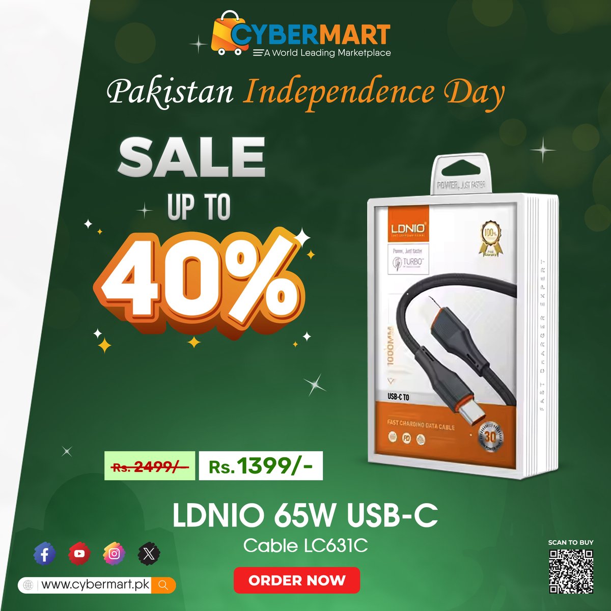 cybermartpak's tweet image. 🇵🇰 Pakistan Independence Day SALE 🇵🇰
Get the LDNIO 65W USB-C Cable LC631C for just Rs. 1399/-  Enjoy up to 40% off on this fast-charging, high-quality cable.

🛒 Order now at cybermart.pk/LDNIO-65W-USB-…

#CyberMartPK #IndependenceDaySale #USBCCable #TechDeals #ShopNow #CyberMart