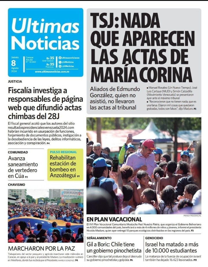 <a href="/NicolasMaduro/">Nicolás Maduro</a> “La Derecha Venezolana  MCM y Edmundo González Vuelven a Engañar a sus Seguidores con Falsas Expectativas sobre la Salida del Presidente Maduro, Mienten sobre las Actas y se Burlan de su gente sin Presentarse en el TSJ”.
NO VOLVERAN #PuebloSonrienteYEnPaz
#TriunfoLaPaz 💪🏼🇻🇪❤️