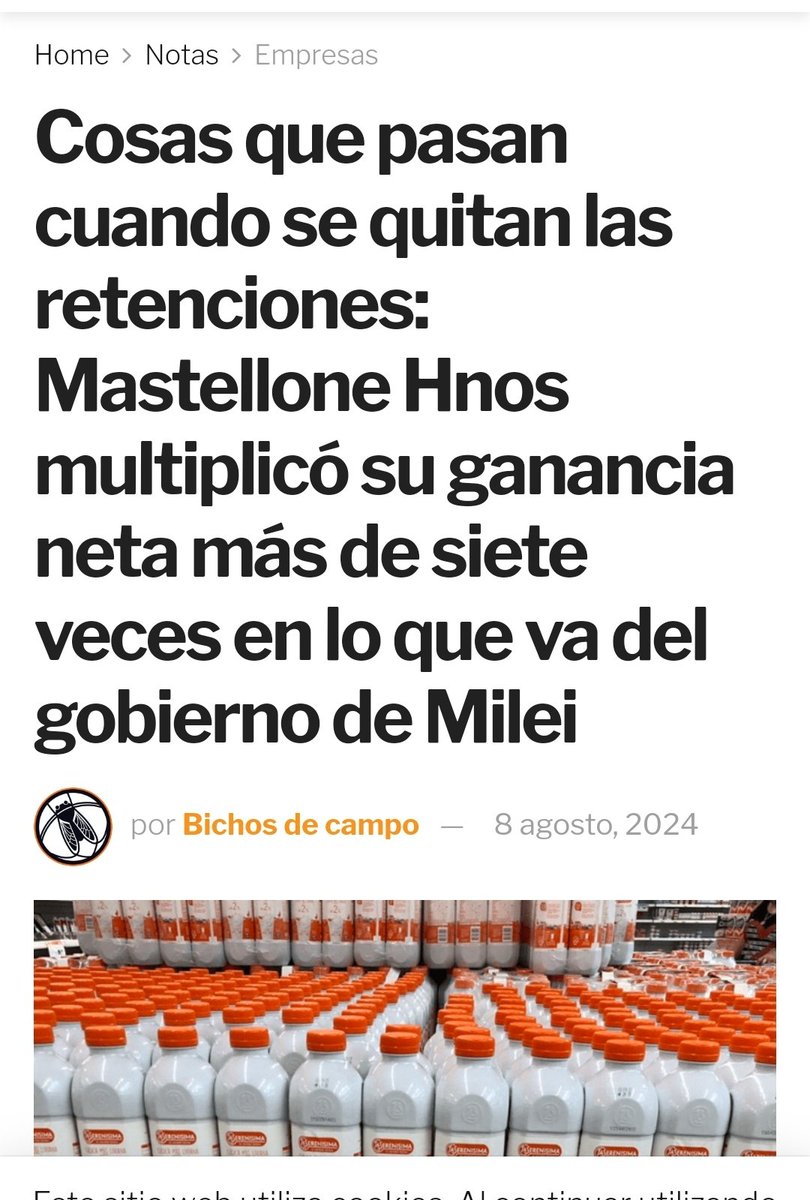 En 6 meses del 24, La Serenísima registró una ganancia neta de $56.096 millones. 7,6 veces + que en el mismo período de 2023 y 2022 medido en moneda constante, dice <a href="/BichosdeCampo/">bichosdecampo</a>

Pregunto, le traslado la quita de retenciones a los productores?

<a href="/AnPasserini/">Andrea Passerini</a> usted q sabe de esto