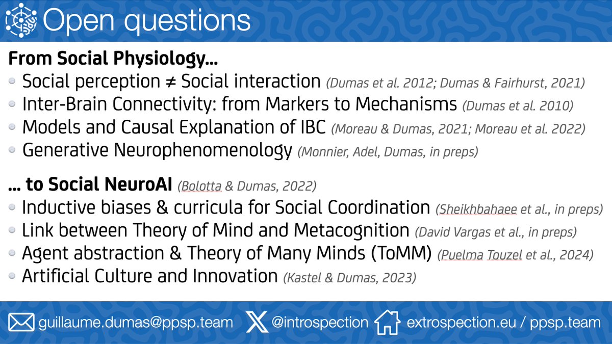 Guillaume Dumas (@introspection) on Twitter photo Emerging Interactions in Humans and Machines: from Social Physiology to Social #NeuroAI youtu.be/X300Qtq-cms
Talk given at <a href="/UCBerkeley/">UC Berkeley</a> for the <a href="/SimonsInstitute/">Simons Institute for the Theory of Computing</a> workshop "Understanding Higher-Level Intelligence from #AI, Psychology, & #Neuroscience" simons.berkeley.edu/workshops/unde… Emerging Interactions in Humans and Machines: from Social Physiology to Social #NeuroAI youtu.be/X300Qtq-cms
Talk given at <a href="/UCBerkeley/">UC Berkeley</a> for the <a href="/SimonsInstitute/">Simons Institute for the Theory of Computing</a> workshop "Understanding Higher-Level Intelligence from #AI, Psychology, & #Neuroscience" simons.berkeley.edu/workshops/unde…