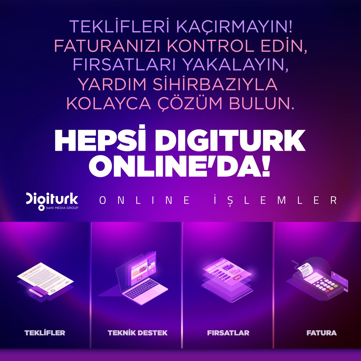👉 Teklifleri kaçırmayın, faturanızı kontrol edin, fırsatları yakalayın, yardım sihirbazıyla kolayca çözüm bulun.

📌 Hepsi Digiturk Online'da!  

#Digiturk #beINSPORTS
