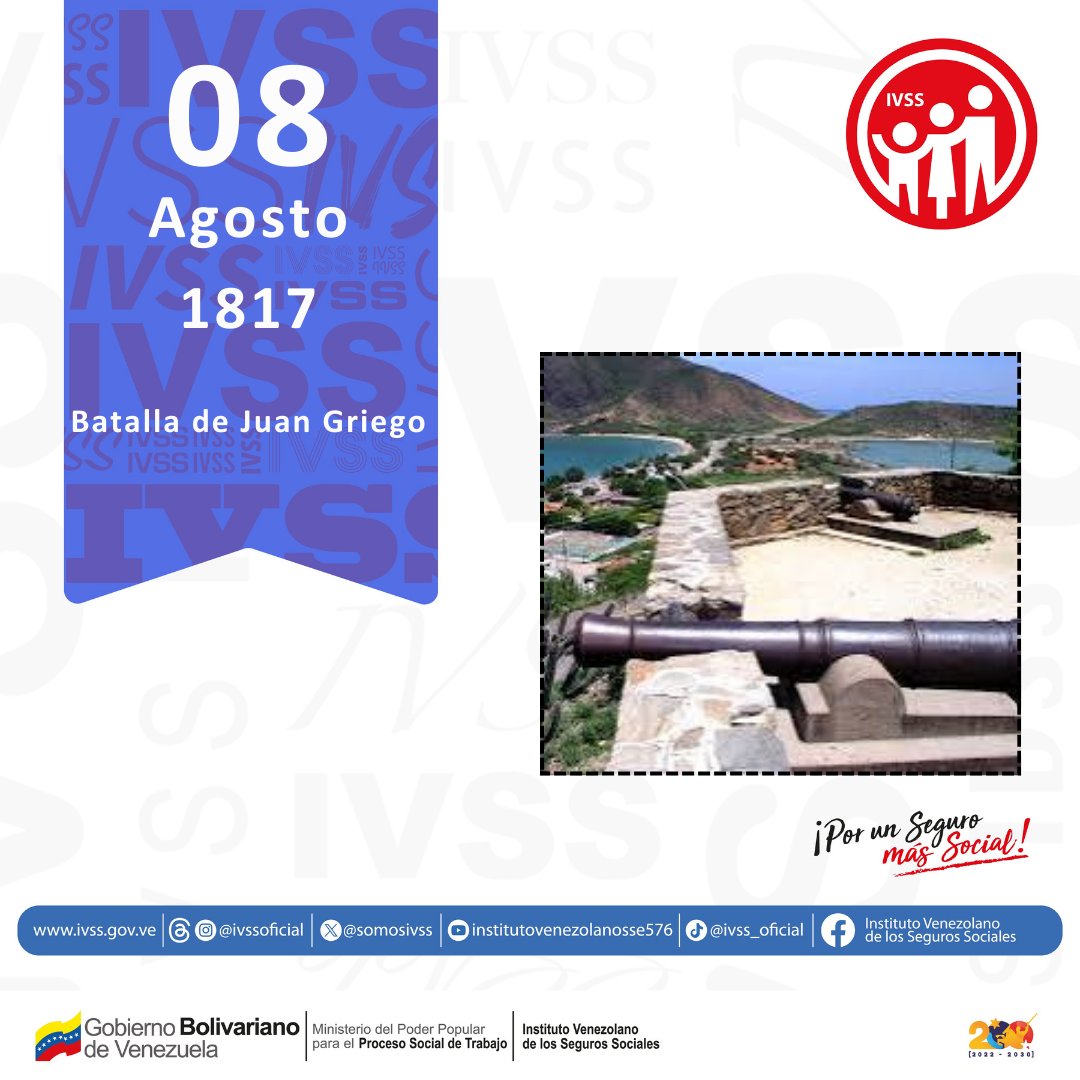 OACARORAIVSS's tweet photo. #08Agos|
La Batalla de Juan Griego fue una batalla ocurrida el 8 de agosto de 1817 en la ciudad de Juan Griego ubicada en la isla de Margarita, Venezuela. 
#PuebloSonrienteYEnPaz

#oacarora
#ivss

@nicolasmaduro
@delcyrodriguezv
@magalygutierrezvina
@ivssoficial
@mippcivzla https://t.co/ifNNannyQg