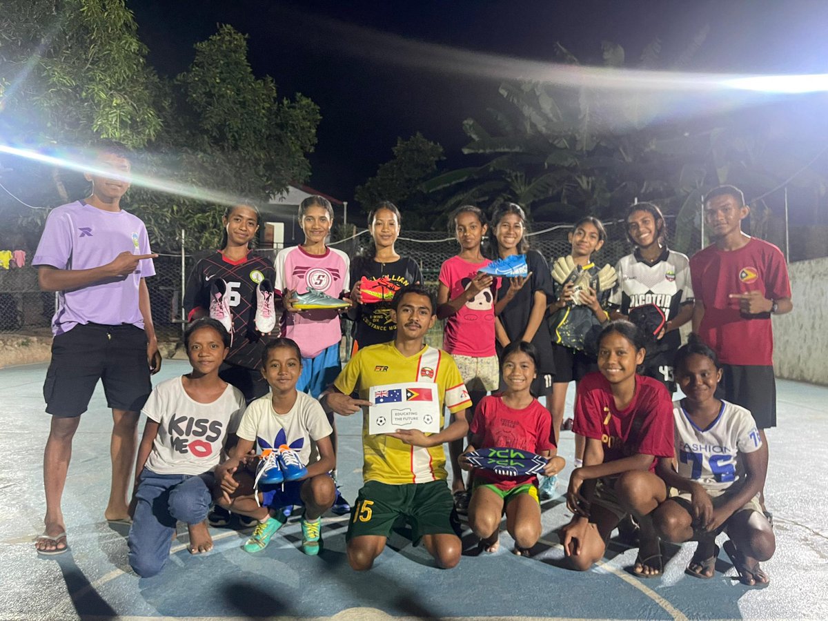 AusAmbDili's tweet photo. An update today from #EducatingTheFuture on the wonderful @IndustryGovAu partnership. Happy to receive the report that the football boots have been distributed to communities including a girls’ soccer team! Well done Milo! https://t.co/DzkPJ2okZt