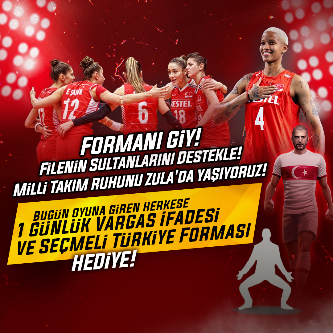 Filenin Sultanları Yarı Finalde! 🇹🇷
Milli Takım ruhunu Zula'da yaşıyoruz! Oyuna giren herkese Seçmeli Türkiye Forması ve Vargas İfadesi hediye! ❤️🤍