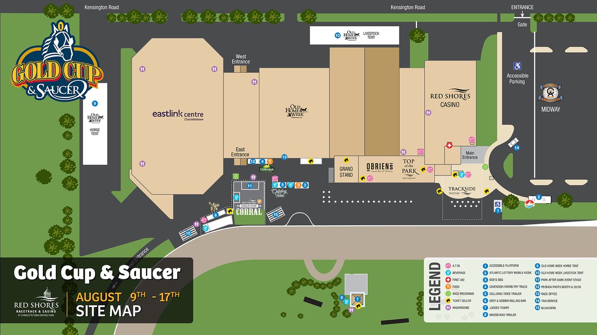 Find everything you need when visiting Red Shores during Old Home Week! 🐎🏆 

For more information on Gold Cup &amp; Saucer, including event schedules, post times, site maps, and more visit: redshores.ca/racing/gold-cu…