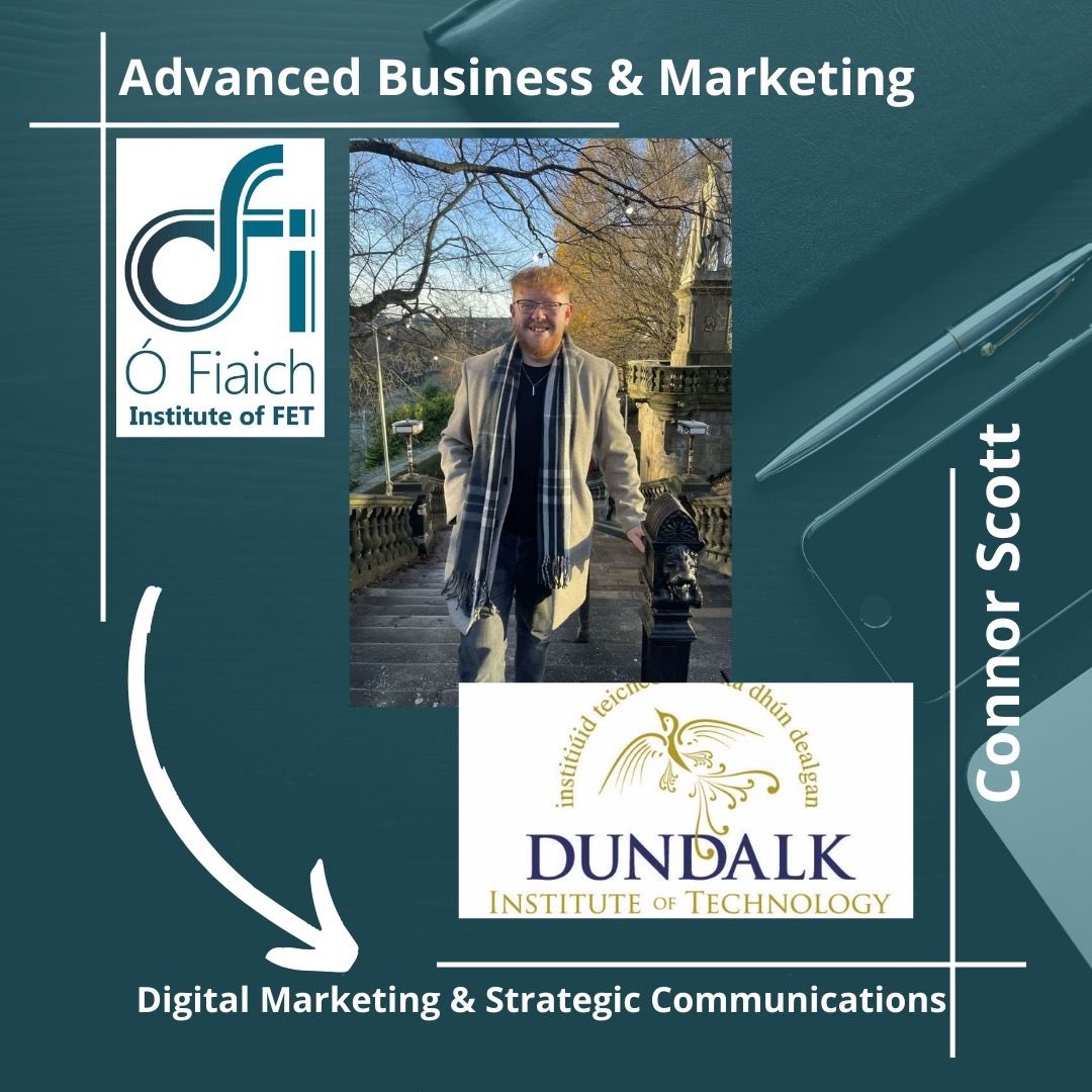 OFIDundalk's tweet image. Connor Scott studied Business &amp;amp; Marketing at QQI Level 5 &amp;amp; 6 in OFI. As part of a collaboration with DKIT, Connor will now qualify to progress to Year 3 of a degree in Digital Marketing &amp;amp; Strategic Communications. Well done Connor #advancedentry @DkIT_ie