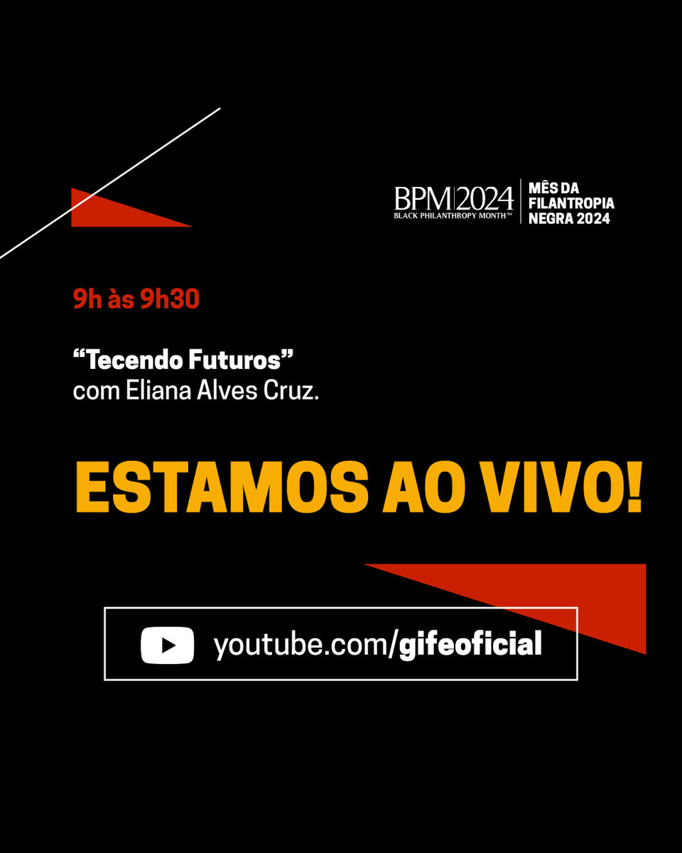 #BPM2024 |  “Tecendo Futuros” com Eliana Alves Cruz, começa agora. 

Estamos ao vivo: youtube.com/watch?v=weT69D…