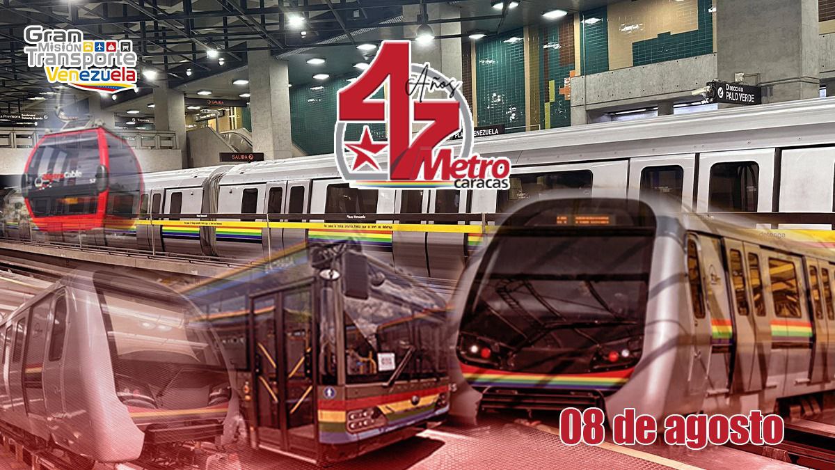 #Efemérides | #8Ago La #GMTVzla felicita a la clase trabajadora de <a href="/metro_caracas/">Compañía Anónima Metro de Caracas</a> por su 47 aniversario, dedicados a prestar servicio a los usuarios con mística y dedicación, y contribuir al desarrollo del transporte colectivo, mediante la planificación, y construcción de un