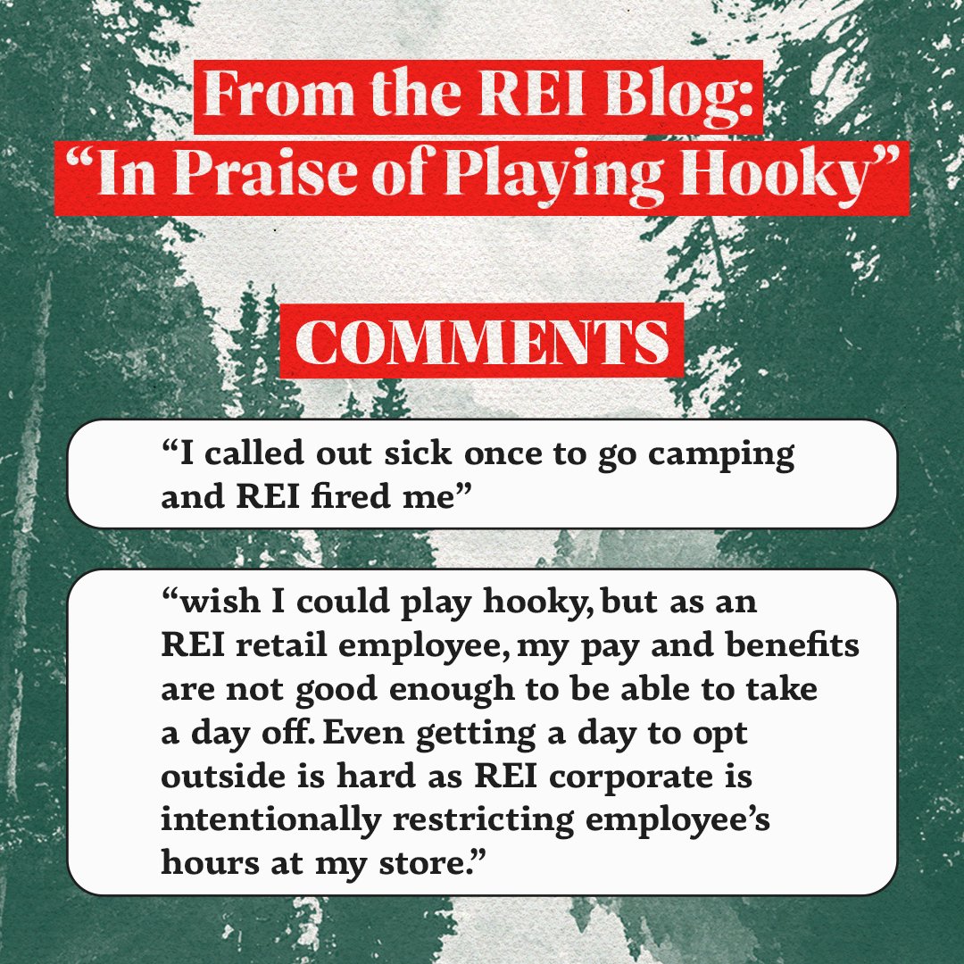 REI recently published a blog post where they argue that sometimes, you just need to cast your work obligations aside and get outdoors. They acknowledge the scientifically proven benefits of spending time outside, but the irony here is ASTOUNDING.

Pieces like these are an insult