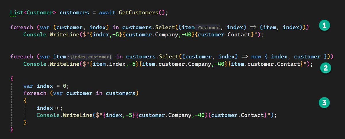What type of developer are you?
Given a foreach (no for) and you need the index.
