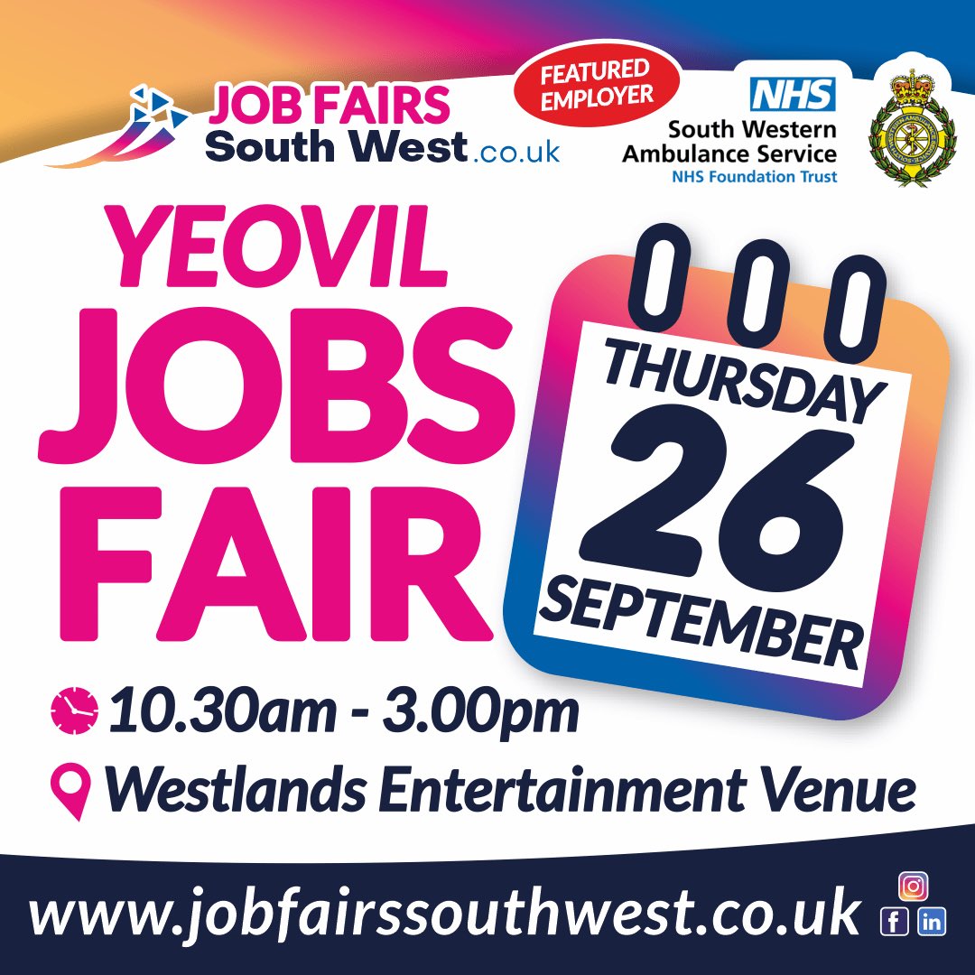 JobsSouthWest.co.uk (@somersetjob) on Twitter photo Next 3 job fairs will be here soon. Plus more in October. 
Details here jobfairssouthwest.co.uk
<a href="/JCPinSomerset/">JCP in Somerset</a> Next 3 job fairs will be here soon. Plus more in October. 
Details here jobfairssouthwest.co.uk
<a href="/JCPinSomerset/">JCP in Somerset</a>