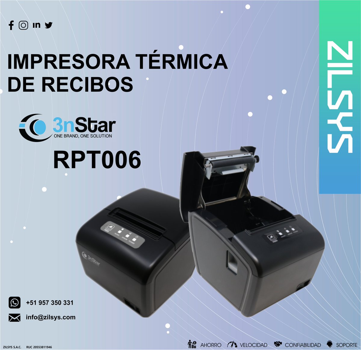 La Impresora térmica de recibos #3nStar #RPT006 ofrece economía, confiabilidad y diseño estilizado, construida con componentes de alta gama, mecanismo de alta calidad y fácil de configurar. 

Para más información, contacta con nosotros.
📨info@zilsys.com
📱 957 350 331