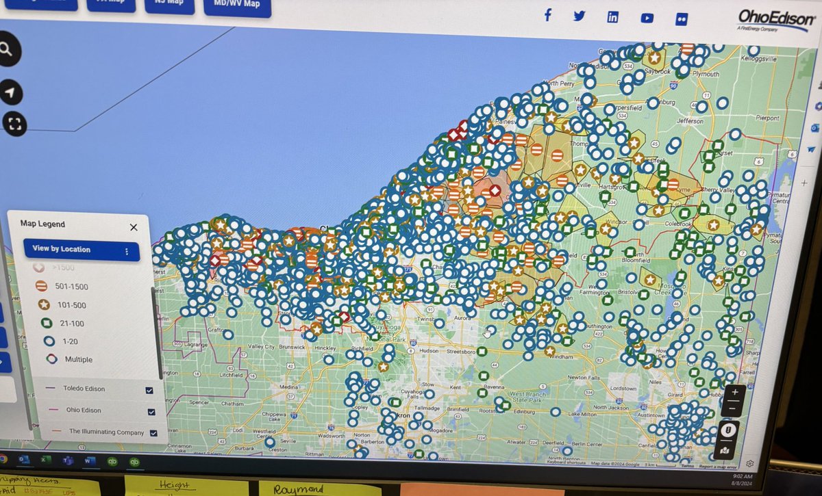 Map of power outages for <a href="/firstenergycorp/">FirstEnergy Corp.</a>  More than 10% of their customers across a wide swath of area. You would have thought we were hit by 2 or 3 hurricanes instead of a 20 minute storm that knocked down a couple of trees