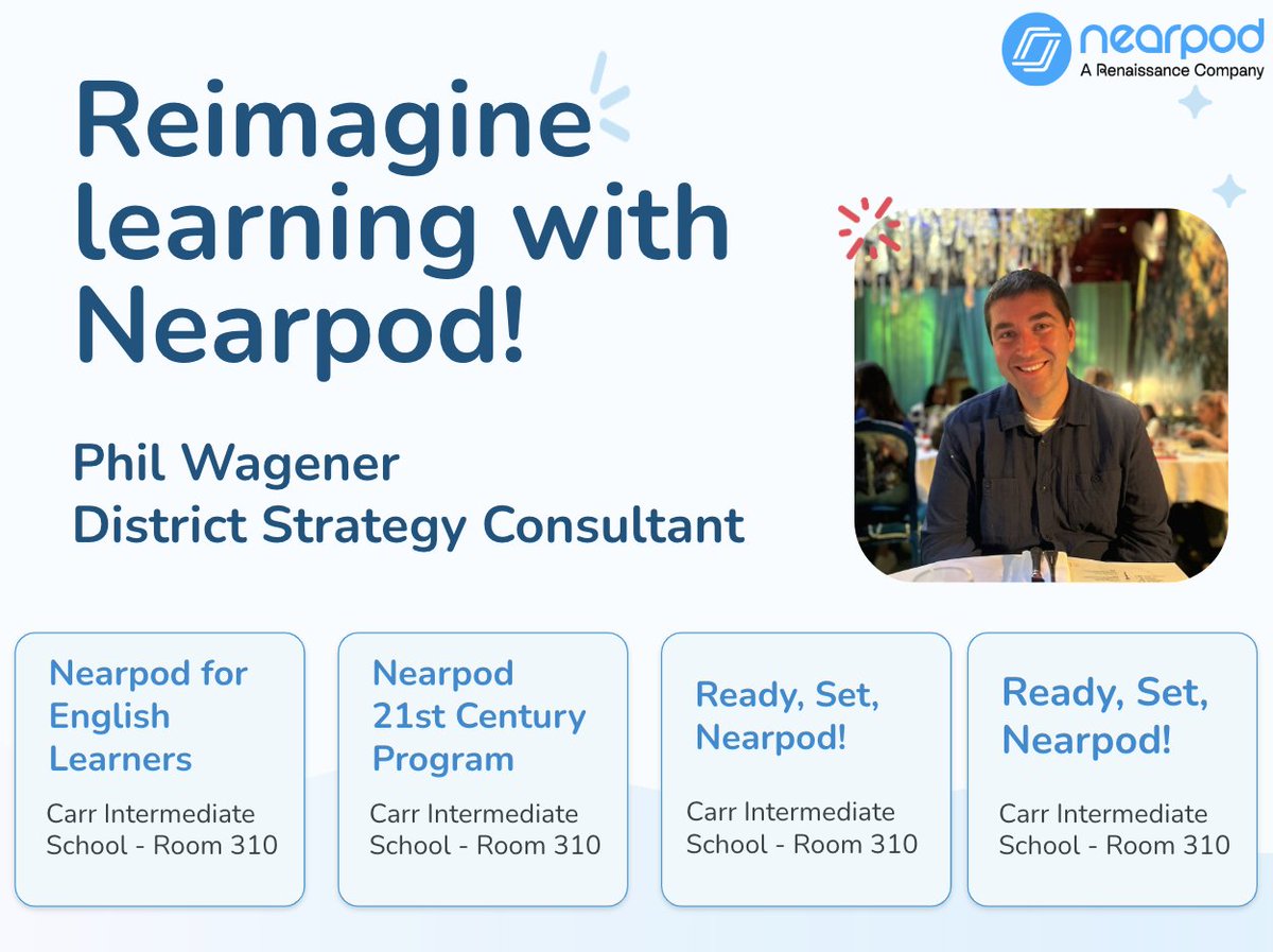 🌅 Good morning, <a href="/SantaAnaUSD/">Santa Ana USD</a>! 

Join us in 👉 Room 310 at 🏫 Carr Intermediate School to 🏄‍♀️ reimagine teaching and learning, and 👨‍🎓support #SAUSDGraduateProfile, with @Nearpod!