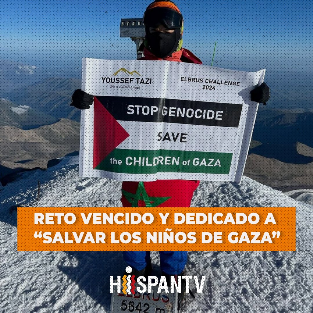 ✊🏻⛰ "Detengamos el genocidio. Salvemos a los niños de Gaza🇵🇸"

Yousef Al-Tazi, un joven marroquí de 13 años, escaló la cima de 5.642 metros del monte #Elbrus, la montaña más alta de Europa, y dedicó su hazaña a los niños de #Gaza. 

#StopGenocide