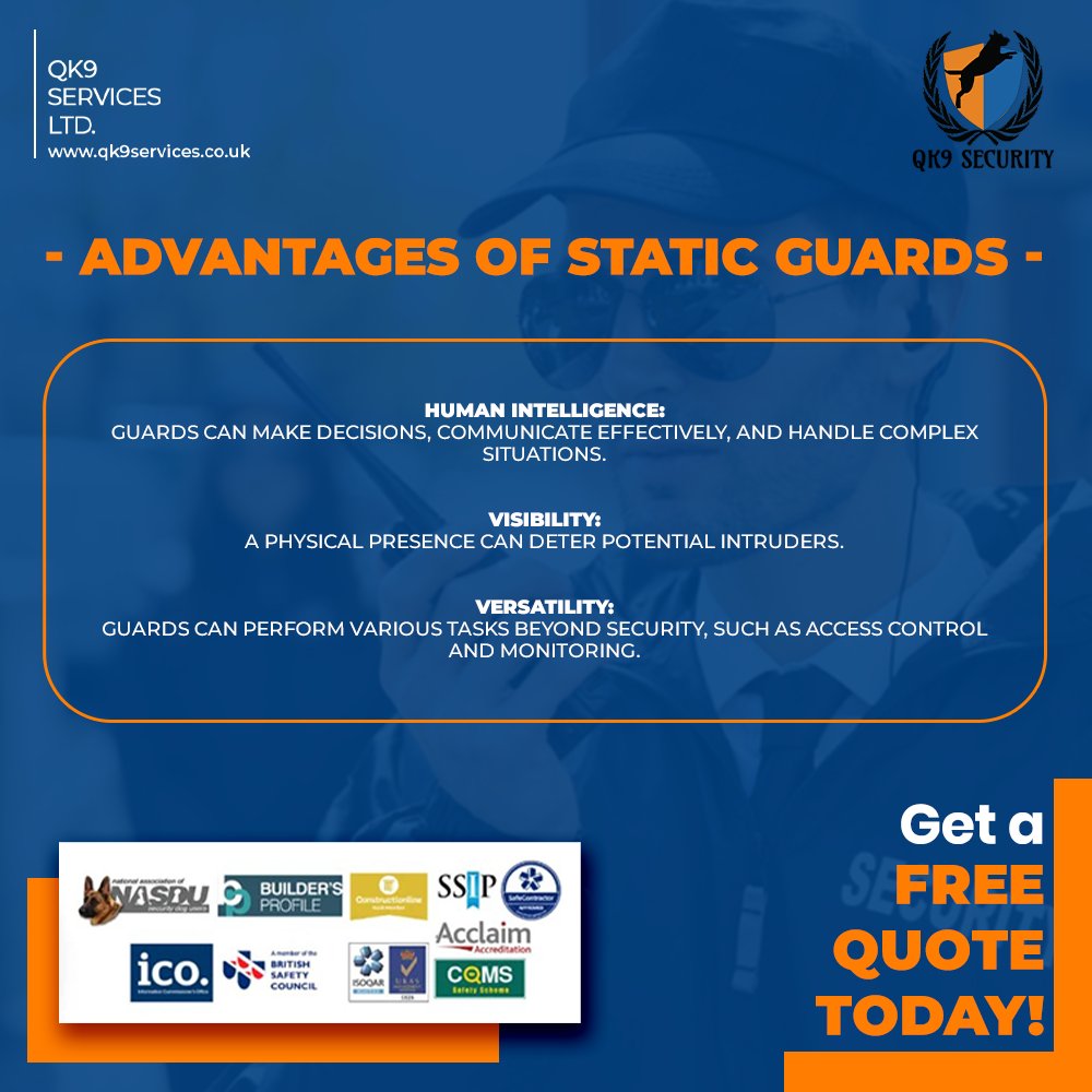 Human intelligence: Guards make decisions, communicate effectively, and handle complex situations.
Visibility &amp; versatility: A physical presence deters intruders; guards perform tasks beyond security.
.
.
.
.
.
#HumanIntelligence #DecisionMaking #Communication #ComplexSituations