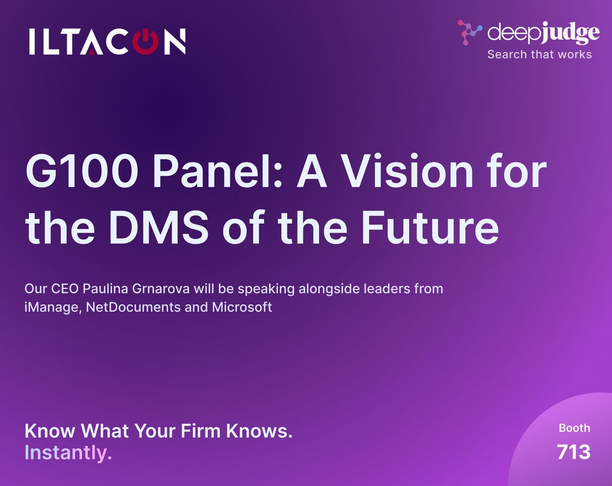 Our CEO Paulina Grnarova is speaking at ILTACON! “A Vision for the DMS of the Future” alongside iManage CEO Neil Araujo, NetDocuments CPO Dan Hauck, Microsoft’s Chief Technologist Paul Edlund, moderated by CMS’ CIO Razvan Cretu and ILTA CEO Joy Heath Rush.