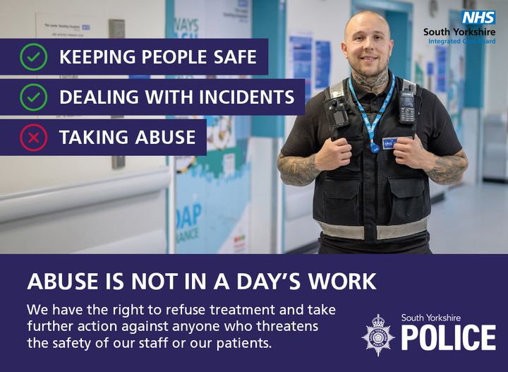 HealthCareBNSLY's tweet photo. ❌ Abuse is not in a day’s work ❌
We have a zero-tolerance approach to violence and abuse towards our staff in South Yorkshire.
We have a right to refuse treatment and take further action if needed.
#NotInADaysWork https://t.co/tZBBcd6aWu