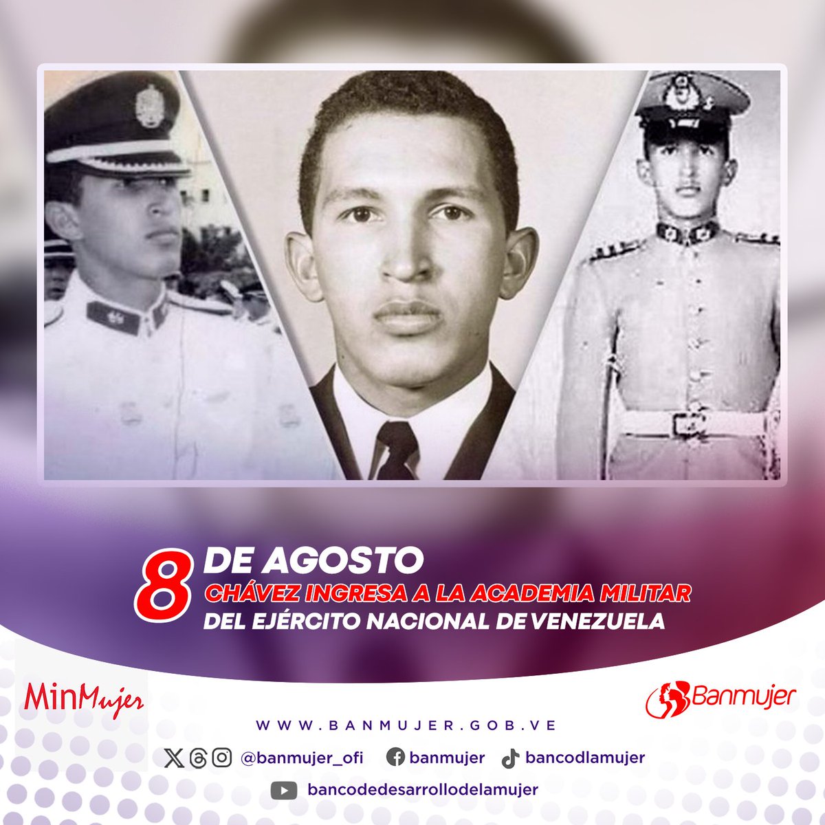 🗓️#8Ago En 1971, con tan sólo 17 años de edad, el Comandante Chávez ingresó a la Academia Militar de Venezuela, alma máter que lo formaría en el camino de las armas para defender la Patria Bolivariana
<a href="/NicolasMaduro/">Nicolás Maduro</a> 
<a href="/DhelizAlvarez/">Dheliz Álvarez</a>
