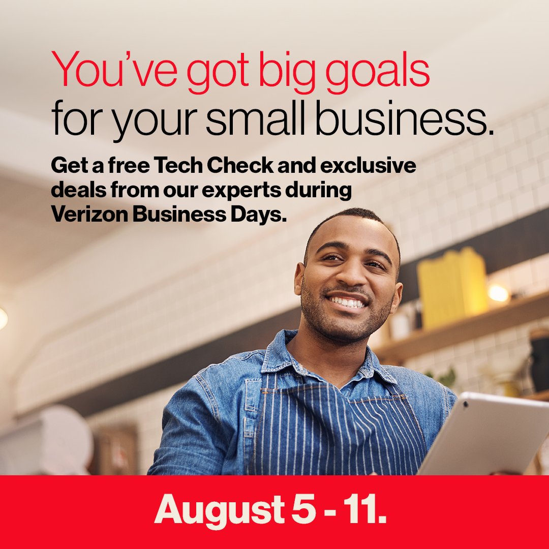 CellularSales's tweet image. Be a goal-getter. Take advantage of Verizon Small Business Days from 8/5-8/11 to speak with a business specialist and get a free Tech Check.
 #SmallBusinessDays #TechCheck #CellularSales