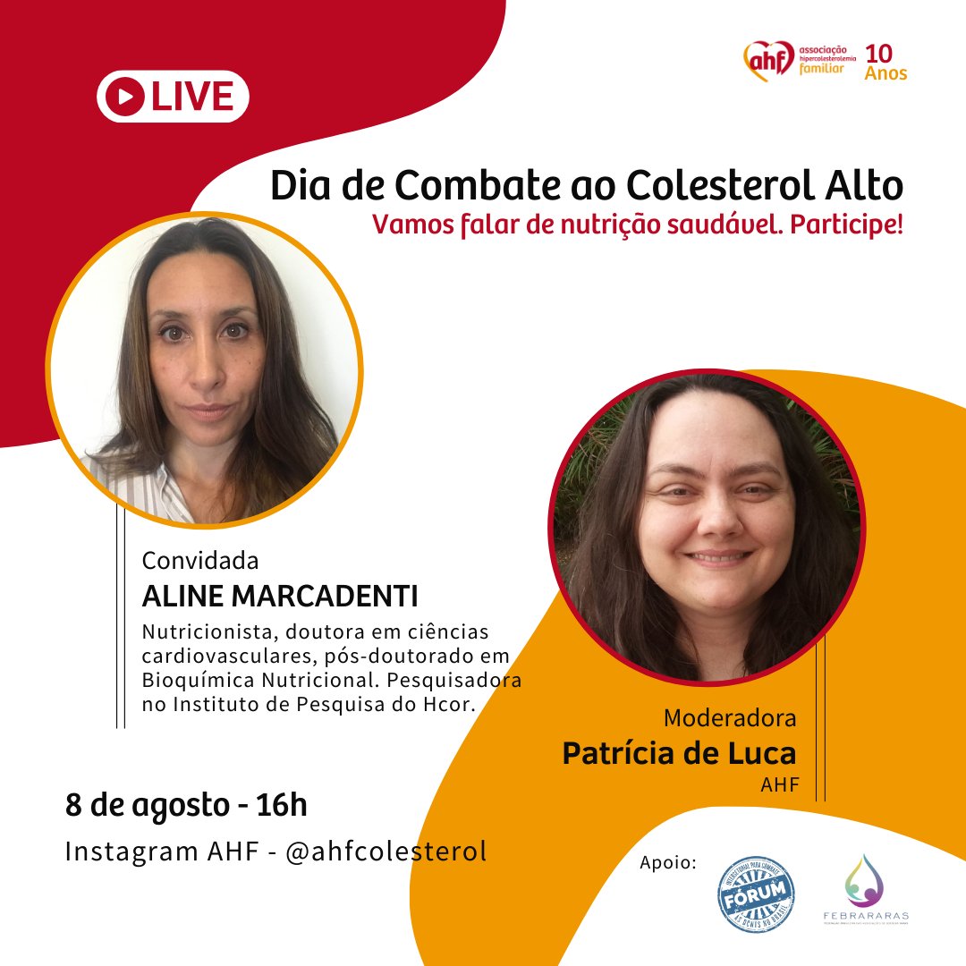 AHFbrasil's tweet photo. Live especial no Dia de Combate ao Colesterol! 

Com a participação da Drª Aline Marcadenti e moderação de Patrícia de Luca.

🗓 Data: 8 de agosto
⏰ Horário: 16h
📍 Instagram AHF - https://t.co/nYIVnkSdzE https://t.co/DLnY5VeckK