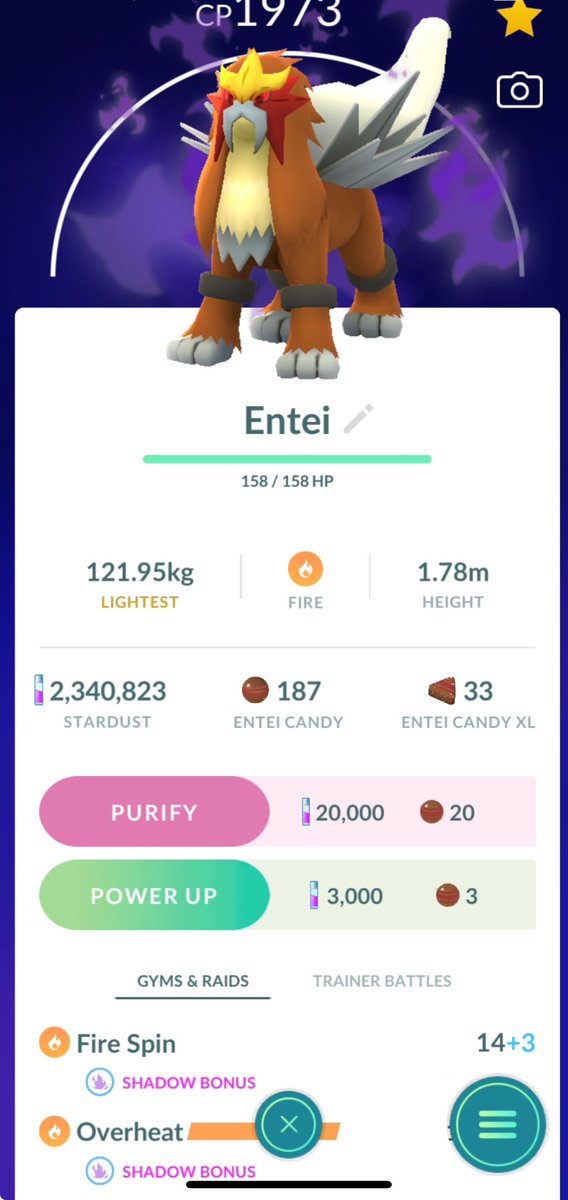 twiteRz90's tweet image. 🚀Adventure Week: Taken Over #PokemonGO #Niantic 

FINALLY removed the Frustration move from my 96% #ShadowEntei 😌✌️

Question: Is Overheat the best move for Shadow Entei? 🤔