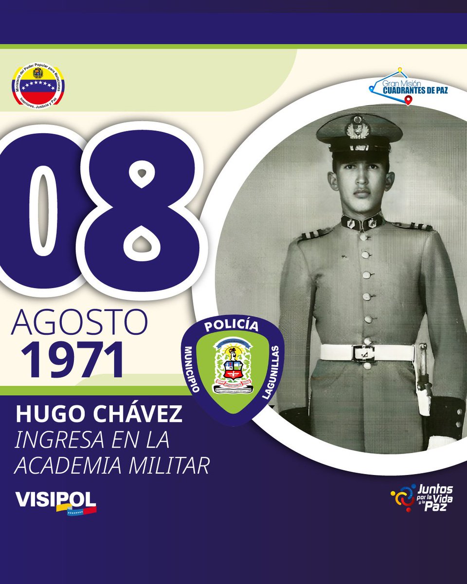 Efemérides 2024 // El comandante supremo Hugo Chávez ingresa a la Academia Militar el 08 de agosto de 1971.

❤️ Dale Like
💬 Comenta
📌 Guárdalo
📩 Comparte