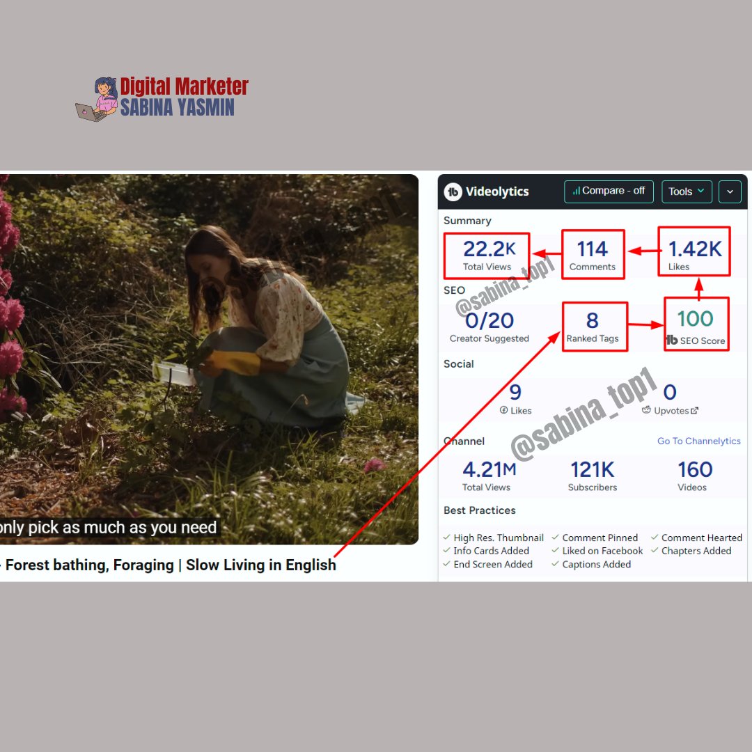Sabinabd96's tweet photo. 💠Successfully video SEO is done. SEO score 100% and 08 keywords ranked. If you want to grow your YouTube channel Then video SEO optimization is the best organic way!

Have any questions regarding video SEO feel free to dm me.

#digitalmarketing #youtubeearnings #youtubeseotips https://t.co/Ow02bK359o