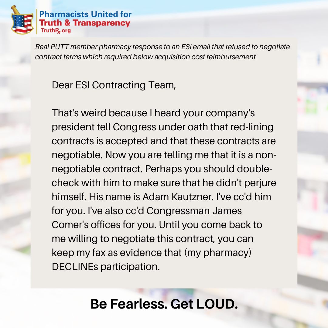 LOL Incredible. A PUTT member responded to Express Scripts' rejection of negotiations and copied <a href="/JamesComer/">James Comer</a> @repjamescomer on the email. Adam Kautzner is guilty of perjury. 

#Pharmacy #TwitteRx