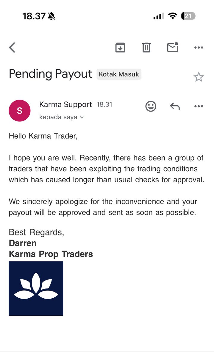 FR12KF's tweet image. Our payout too, still delay, its been 96h waiting and still not approved

@karmaproptrader owed our team $7210 - 20% = $5,768