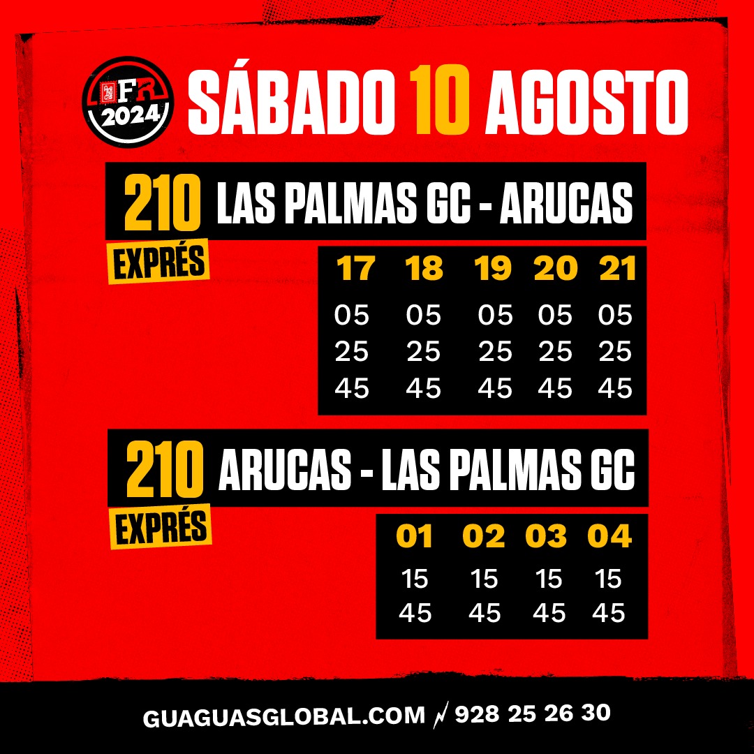 FiestoRon (@fiesto_ron) on Twitter photo 🚍 Este Viernes 9, muévete al FiestoRon ida y vuelta con <a href="/guaguasglobal/">Guaguas Global</a> ⚡ Líneas y horarios provisionales de transporte para el Festival para los dos días.
👉 fiestoron.com
#FR2024 #FiestoRon #muchoporvivir #IslasCanarias #islascanarias #Arucas 🚍 Este Viernes 9, muévete al FiestoRon ida y vuelta con <a href="/guaguasglobal/">Guaguas Global</a> ⚡ Líneas y horarios provisionales de transporte para el Festival para los dos días.
👉 fiestoron.com
#FR2024 #FiestoRon #muchoporvivir #IslasCanarias #islascanarias #Arucas