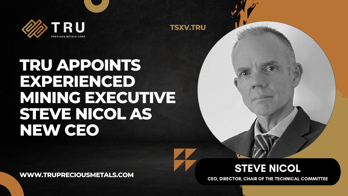 MetalsTru's tweet photo. TRU Precious Metals Corp. is pleased to announce the appointment of Steve Nicol as the new CEO of the Company, effective August 7, 2024. Mr. Nicol is currently a director on the TRU board of directors 

https://t.co/YNxNEJsQYM
#TRUPreciousMetals #MiningIndustry #MiningExecutives https://t.co/GE0vAouzIW