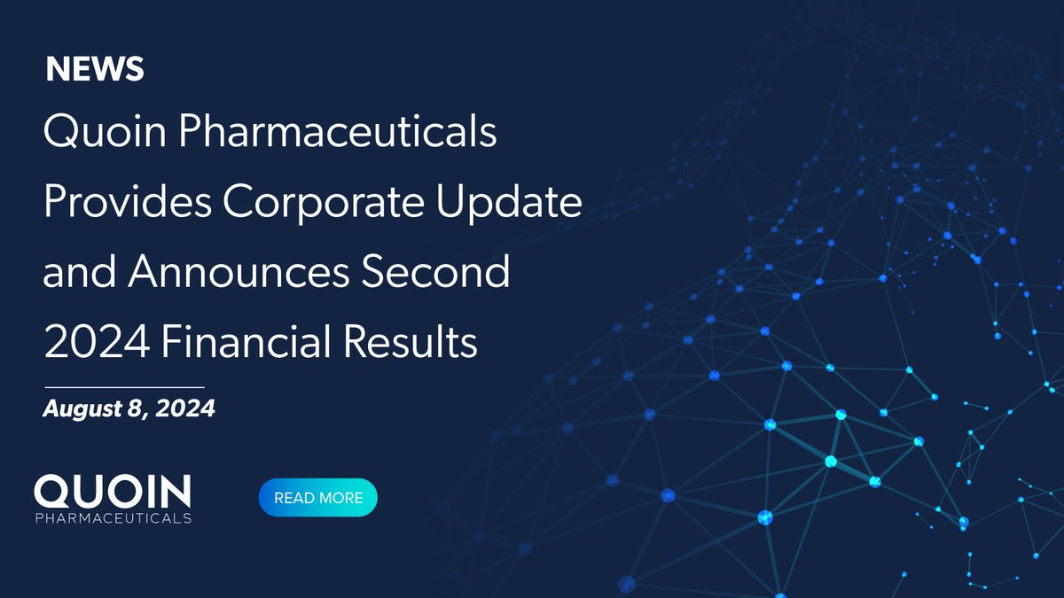 QuoinPharma's tweet photo. Quoin $QNRX released its financial results for Q2 ended June 30, 2024, marking solid progress as we continue to advance and expand our clinical development with a mission to deliver treatments to the rare disease community.
 #nethertonsyndrome #peelingskinsyndrome #clinicaltrials https://t.co/sG7AOxD9C3