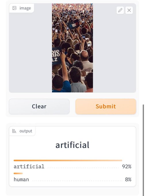 In2ThinAir's tweet image. OMG!! They really did FAKED IT! 🚨🚨🚨

Kamala Harris images from here "Rally" are showing up as AI altered pictures!
#KamalaHarris #Rally #AI